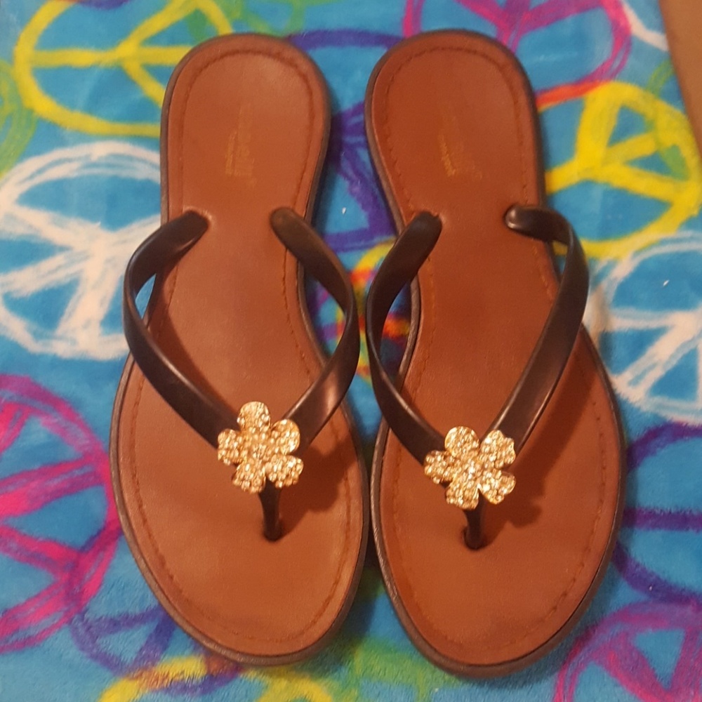 Rhinestone flower black sandals